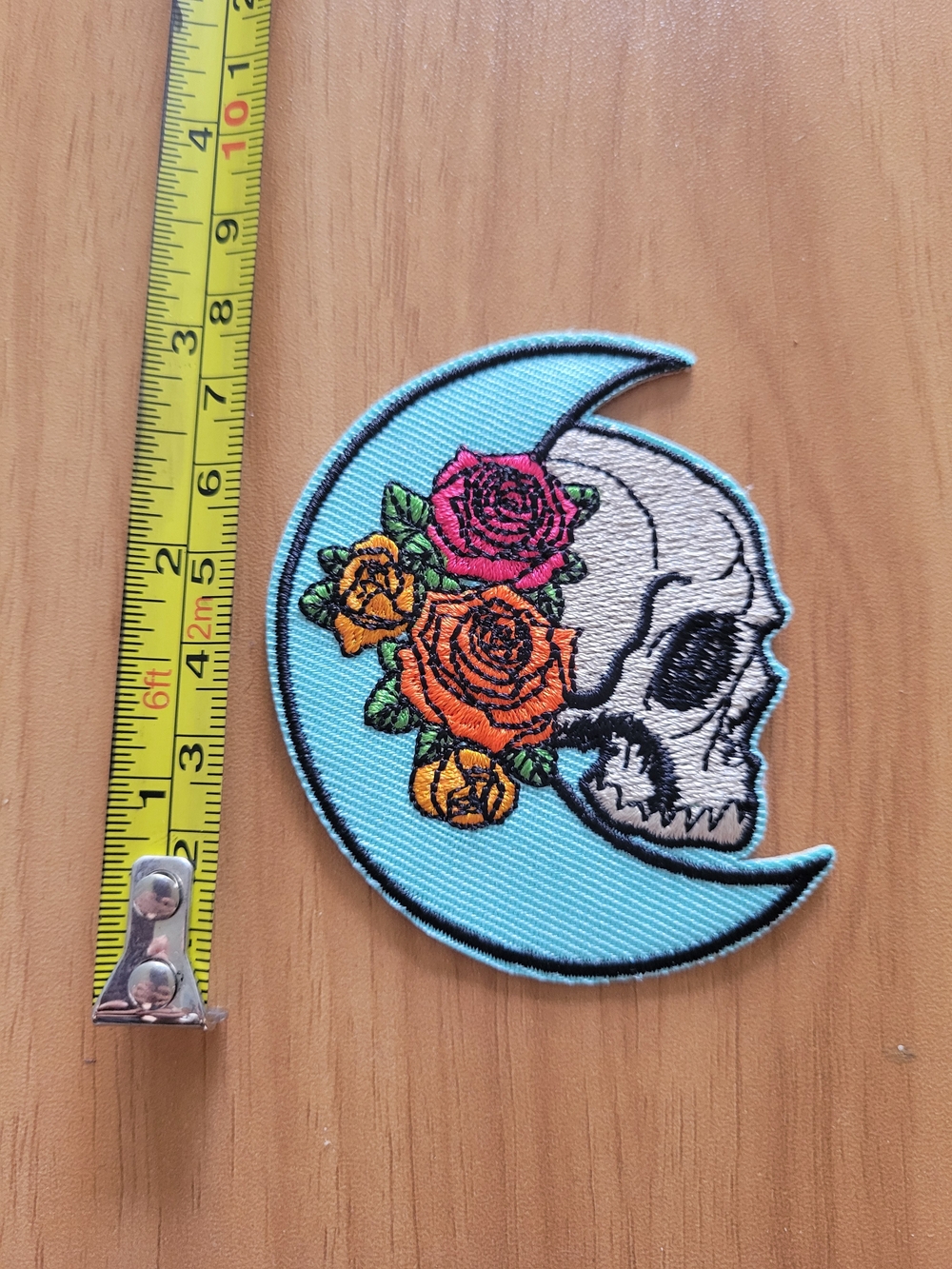 🎃BUY 2 GET 1 FREE🎃Blue Moon Skull & Floral Embroidered Patch - Blue